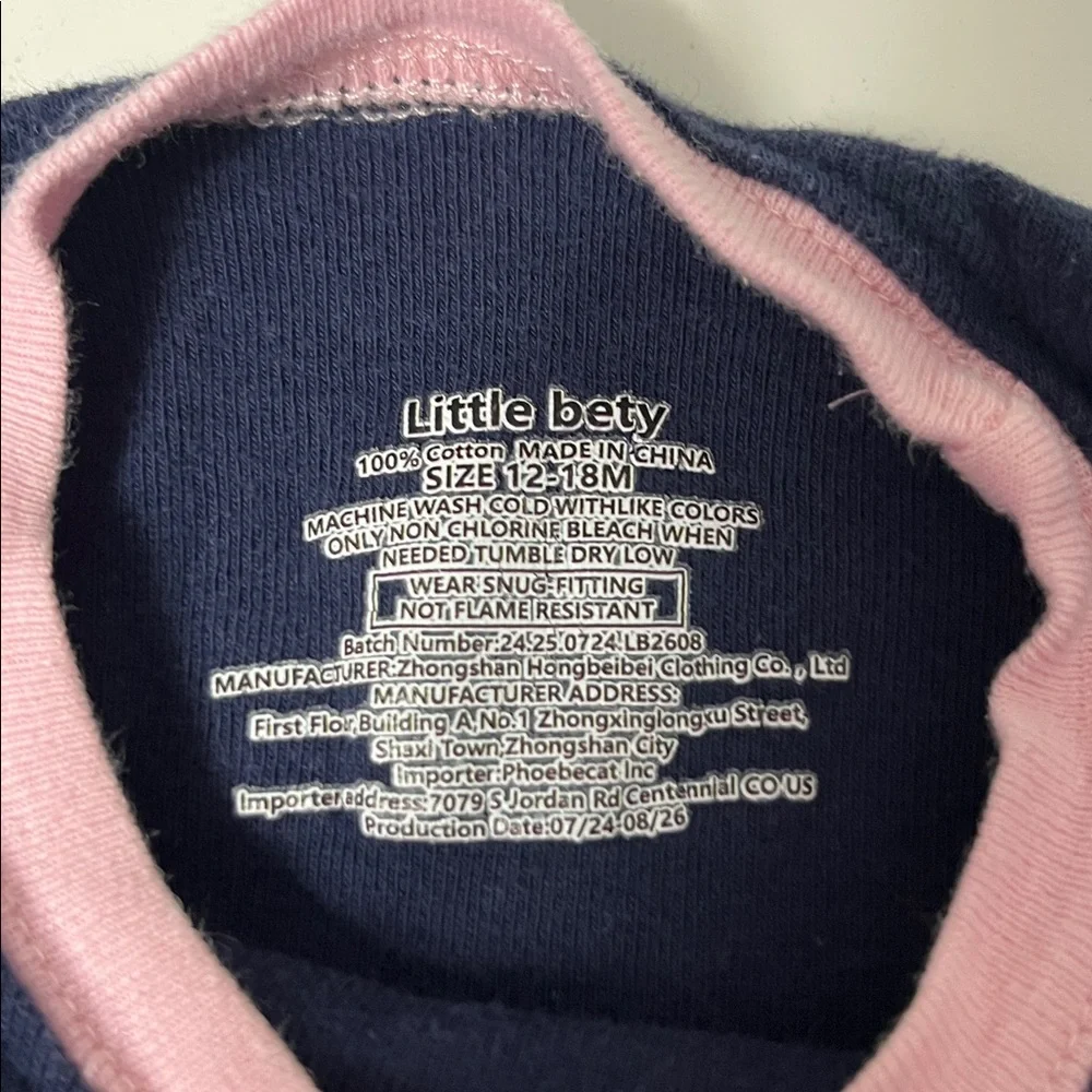 Set of 2 Little Bety 12-18M Matching Outfits Unicorn and Cat Patterned Set